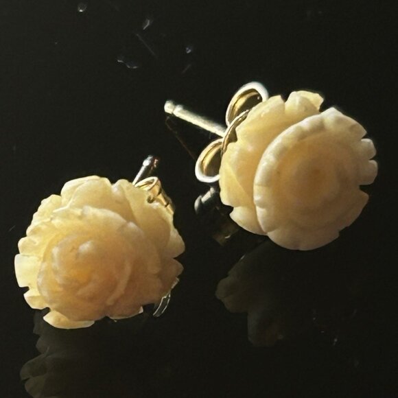 Cartier Rose earrings studs w hand carved, 1/20 12K Solid G.F. Sardelli - Picture 6 of 12